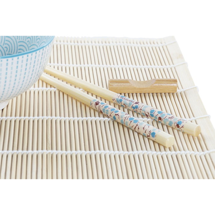 DKD Home Decor Sushi Set 16 piezas de Gres y Bambú Azul DKD Home Decor Sushi Set 16 piezas de Gres y Bambú Azul