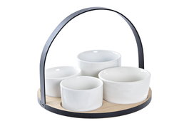 DKD Home Decor Tabla Aperitivo Loft Gres, Bambú, Metal, Negro, Natural, Blanco, Set de 5, 20 x 14 x 20 cm