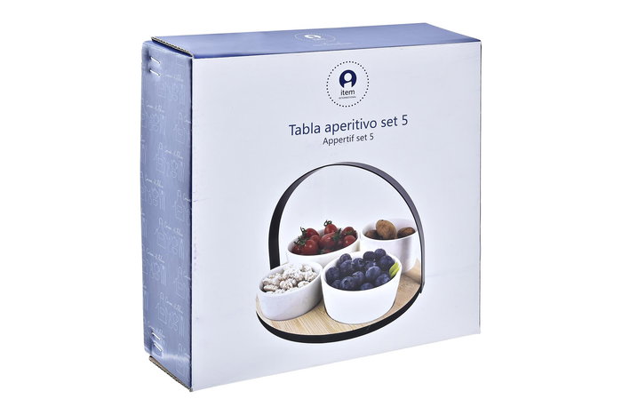 DKD Home Decor Tabla Aperitivo Loft Gres, Bambú, Metal, Negro, Natural, Blanco, Set de 5, 20 x 14 x 20 cm