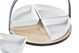 DKD Home Decor Tabla Aperitivo Gres Bambu Metal Negro Natural 21.5 x 14 x 21.5 cm Set de 5