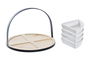 DKD Home Decor Tabla Aperitivo Gres Bambu Metal Negro Natural 21.5 x 14 x 21.5 cm Set de 5