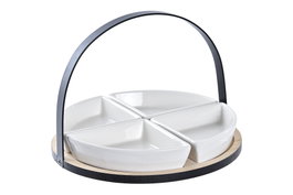 DKD Home Decor Tabla Aperitivo Gres Bambu Metal Negro Natural 21.5 x 14 x 21.5 cm Set de 5