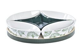 DKD Home Decor Tabla Aperitivo Tropical Gres MDF Verde Blanco Natural Hojas 22 x 22 x 1 cm Set 6