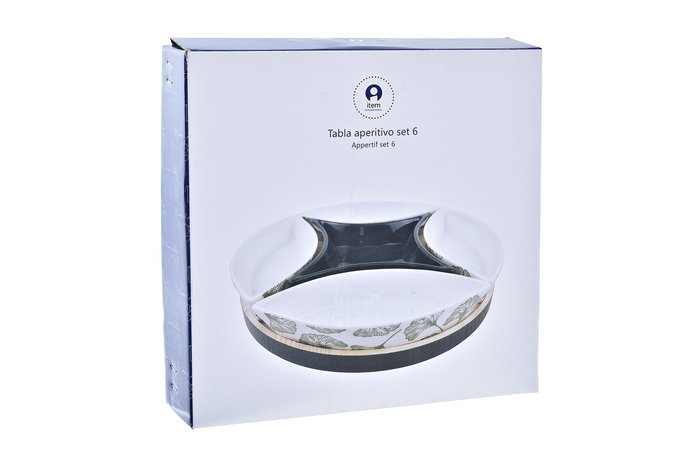 DKD Home Decor Tabla Aperitivo Tropical Gres MDF Verde Blanco Natural Hojas 22 x 22 x 1 cm Set 6