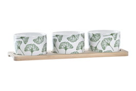 DKD Home Decor Tabla Aperitivo Tropical Gres Bambu Verde Blanco Natural Hojas Set 4 28 x 1.5 x 9.7 cm
