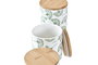 DKD Home Decor Bote Tropical Set de 3 Gres Bambu Verde Blanco Natural 10 x 17 x 10 cm