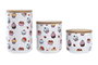 DKD Home Decor Bote Gres y Bambú Multicolor Natural Blanco Set 3 Piezas 10 x 10 x 17 cm