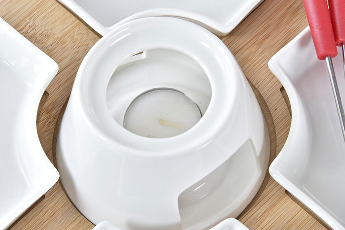 DKD Home Decor Fondue Rojo Blanco 26.5 x 1.5 x 26.5 cm Set de 10 Piezas Gres Bambu