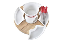 DKD Home Decor Fondue Rojo Blanco 26.5 x 1.5 x 26.5 cm Set de 10 Piezas Gres Bambu
