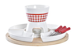 DKD Home Decor Fondue Rojo Blanco 26.5 x 1.5 x 26.5 cm Set de 10 Piezas Gres Bambu