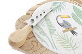 DKD Home Decor Tabla Aperitivo Tropical Gres Bambú Multicolor Set de 3 Piezas 18 x 3 x 28 cm