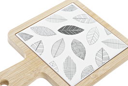DKD Home Decor Tabla Aperitivo Gres y Bambú Negro Blanco 18 x 12 x 1 cm Apto Microondas y Lavavajillas
