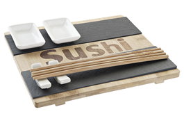 DKD Home Decor Set de Sushi de 7 Piezas en Bambú y Pizarra Natural