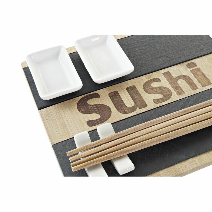 DKD Home Decor Set de Sushi de 7 Piezas en Bambú y Pizarra Natural