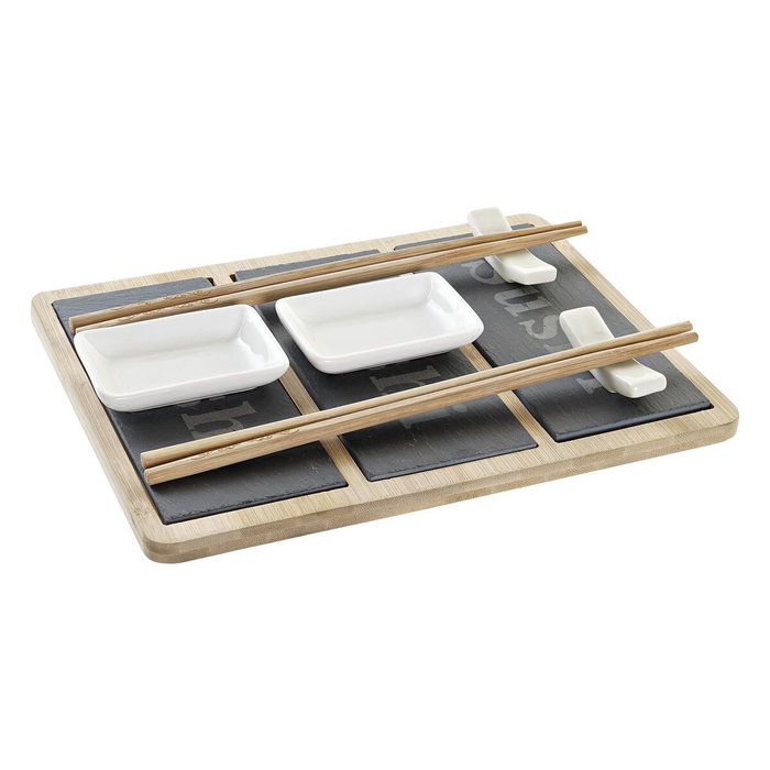 Set de Sushi DKD Home Decor Bambú Pizarra Negro Natural Oriental 25 x 19 x 3 cm Set de Sushi DKD Home Decor Bambú Pizarra Negro Natural Oriental 25 x 19 x 3 cm