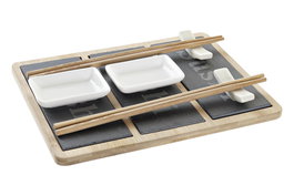 DKD Home Decor Sushi Set 7 Bambú y Pizarra Natural
