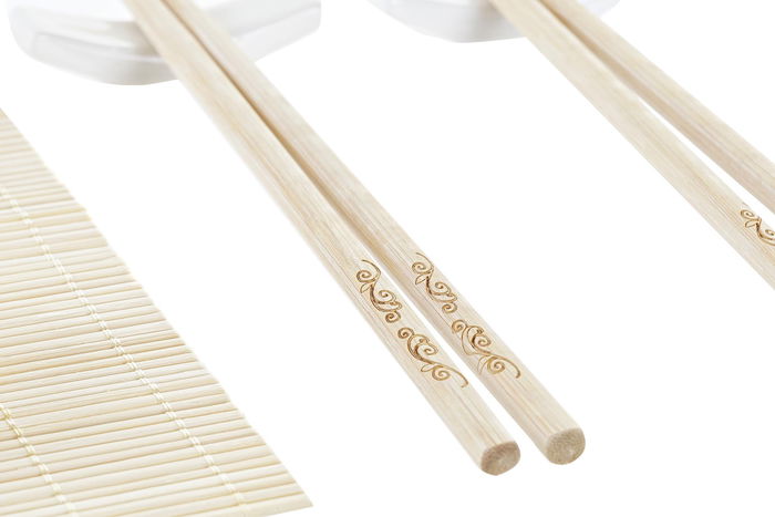 DKD Home Decor Set de 9 Piezas Sushi Oriental Bambú Pizarra Natural Negro Blanco 22 x 28 x 2.5 cm