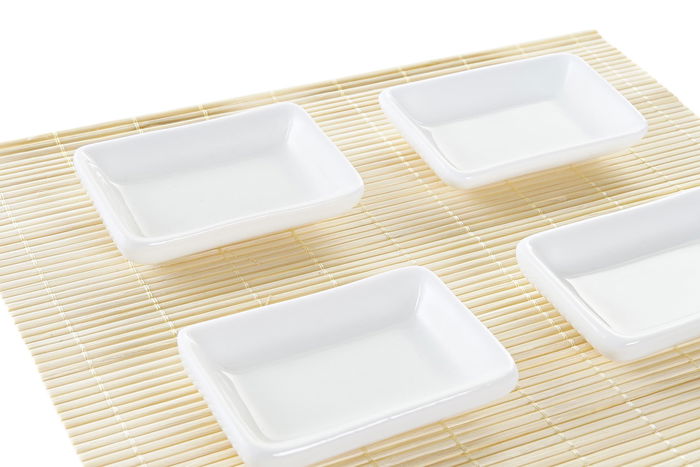 DKD Home Decor Set de 9 Piezas Sushi Oriental Bambú Pizarra Natural Negro Blanco 22 x 28 x 2.5 cm