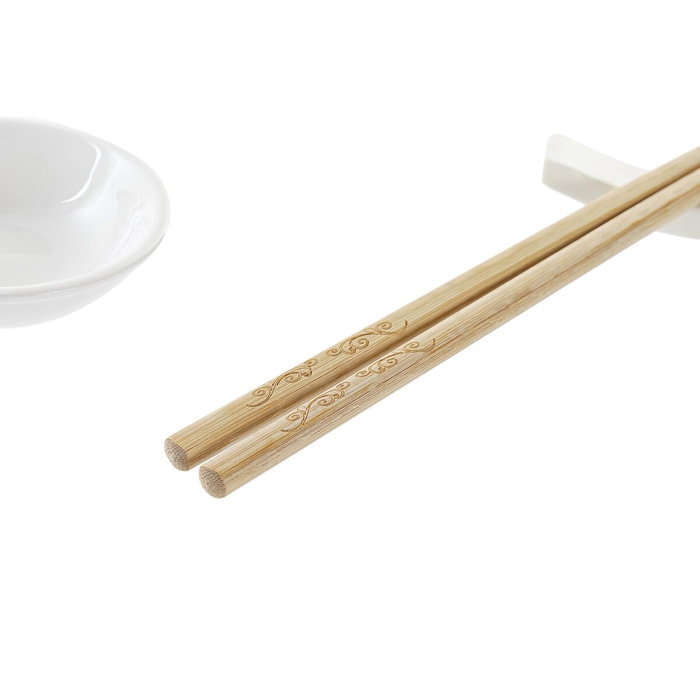 DKD Home Decor Set de Sushi de 12 Piezas en Gres y Bambú Blanco y Natural DKD Home Decor Set de Sushi de 12 Piezas en Gres y Bambú Blanco y Natural