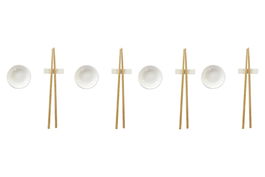 DKD Home Decor Set de 12 Sushi Oriental Blanco Natural Gres Bambú 20.3 x 2.5 x 27.3 cm
