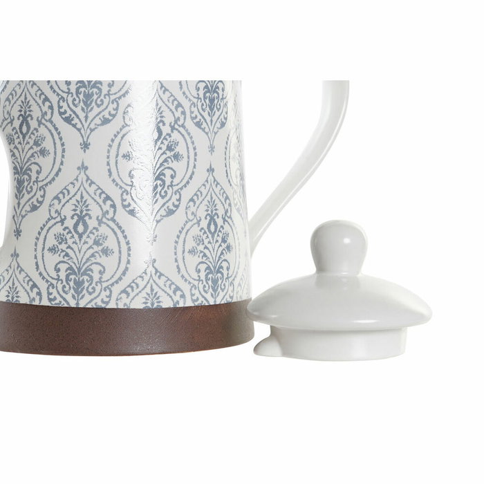 DKD Home Decor Tetera de Gres y Rubberwood Blue Lianfeng con Diseño de Azulejos, 1L