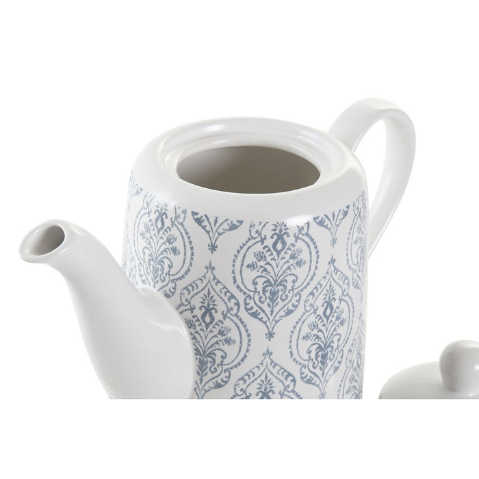 DKD Home Decor Tetera de Gres y Rubberwood Blue Lianfeng con Diseño de Azulejos, 1L