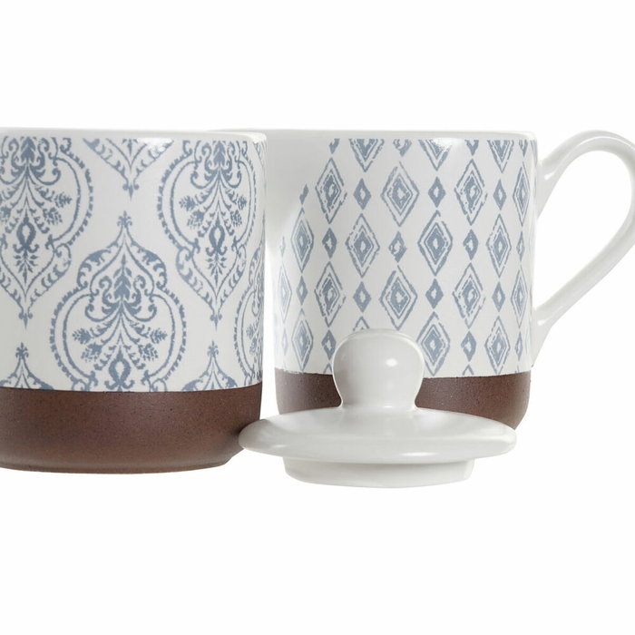 DKD Home Decor Set de 2 Azucareros de Gres Azulejos Azul
