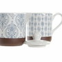 DKD Home Decor Set de 2 Azucareros de Gres Azulejos Azul