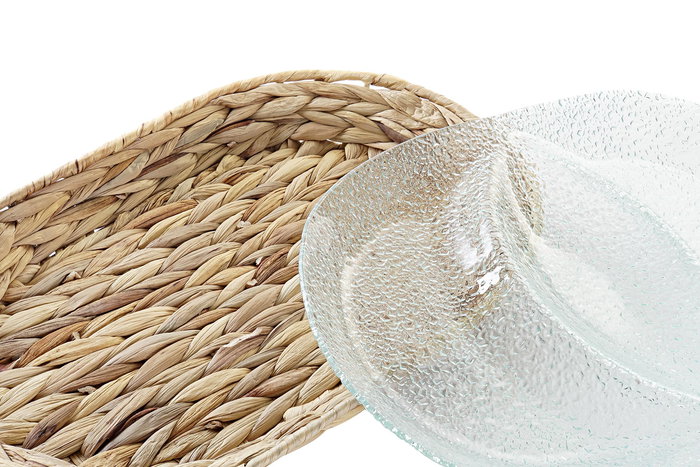 DKD Home Decor Bandeja Transparente Natural Cristal y Fibra 25 x 4 x 38 cm