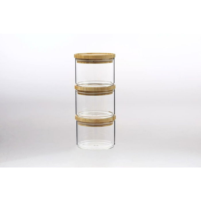 DKD Home Decor Set de 3 Botes de Borosilicato y Bambú 470 ml