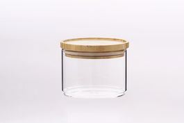 DKD Home Decor Bote Vidrio Borosilicato Bambú Transparente Natural Set 3 Piezas 470ml 10x7.5x10cm