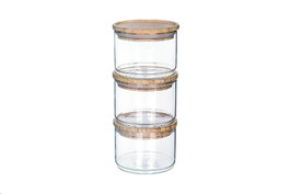DKD Home Decor Bote Vidrio Borosilicato Bambú Transparente Natural Set 3 Piezas 470ml 10x7.5x10cm