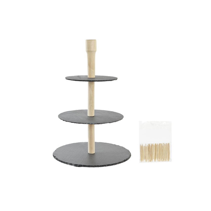 DKD Home Decor Frutero Pizarra y Bambú 28x28x39,5 cm Negro/Natural