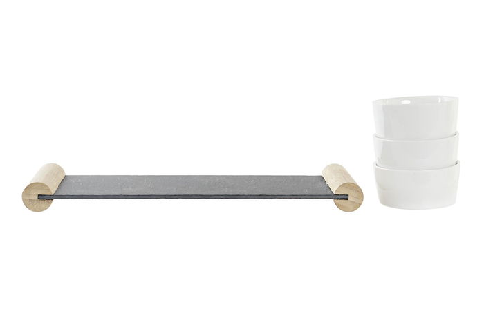 DKD Home Decor Tabla Aperitivo Negro Blanco Gres Pizarra 10 x 5.8 x 33 cm Set de 4