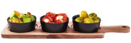 DKD Home Decor Tabla Aperitivo Acacia Gres Negro Natural Set 4 Piezas 38x10x5.2 cm