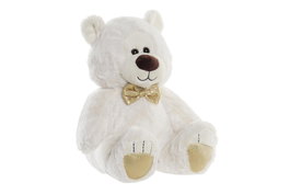 DKD Home Decor Osito Pajarita Peluche Blanco Dorado 30 x 30 x 36 cm