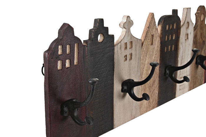 DKD Home Decor Perchero de Pared de Madera y Metal Hecho a Mano, Colores Natural, Marrón Oscuro, Blanco - 83.5x25x10 cm