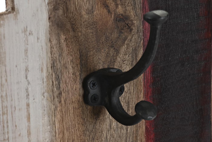 DKD Home Decor Perchero de Pared de Madera y Metal Hecho a Mano, Colores Natural, Marrón Oscuro, Blanco - 83.5x25x10 cm