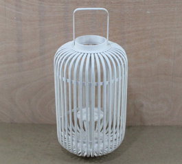 DKD Home Decor Portavelas Blanco 28 x 47 x 28 cm Bambú y Cristal