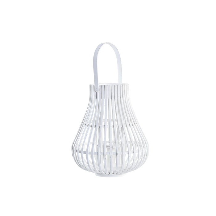 DKD Home Decor Portavelas de Bambú y Cristal Blanco 29x29x34 cm