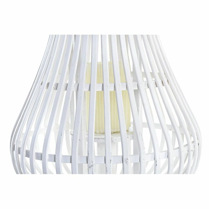 DKD Home Decor Portavelas de Bambú y Cristal Blanco 29x29x34 cm
