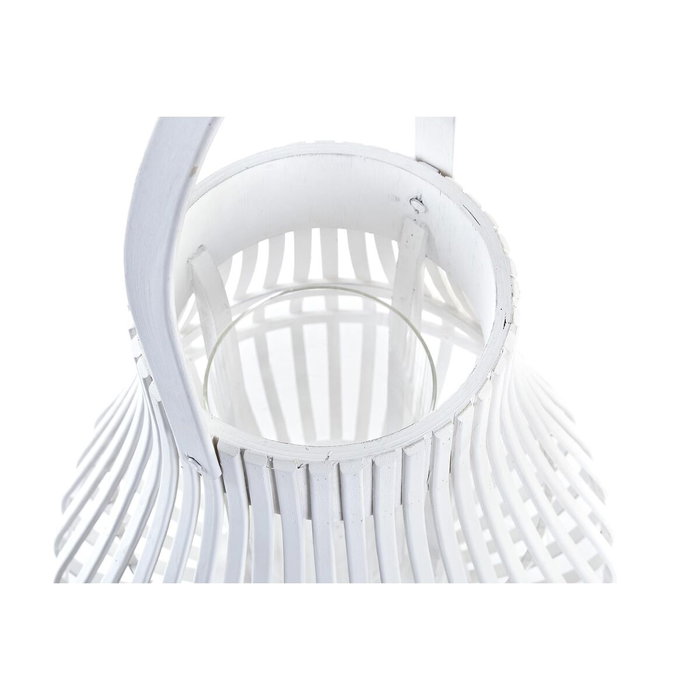 DKD Home Decor Portavelas de Bambú y Cristal Blanco 29x29x34 cm