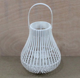 DKD Home Decor Portavelas Blanco Bambú y Cristal 29 x 34 x 29 cm