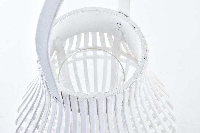 DKD Home Decor Portavelas Blanco Bambú y Cristal 29 x 34 x 29 cm