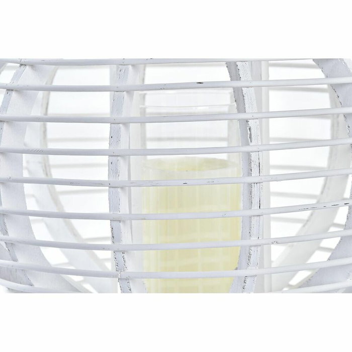 DKD Home Decor Portavelas de Bambú y Cristal Blanco 35x35x29 cm