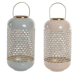 DKD Home Decor Portavelas Delhi Chic Rosa y Azul, 24 x 56 x 24 cm (2 Unidades)
