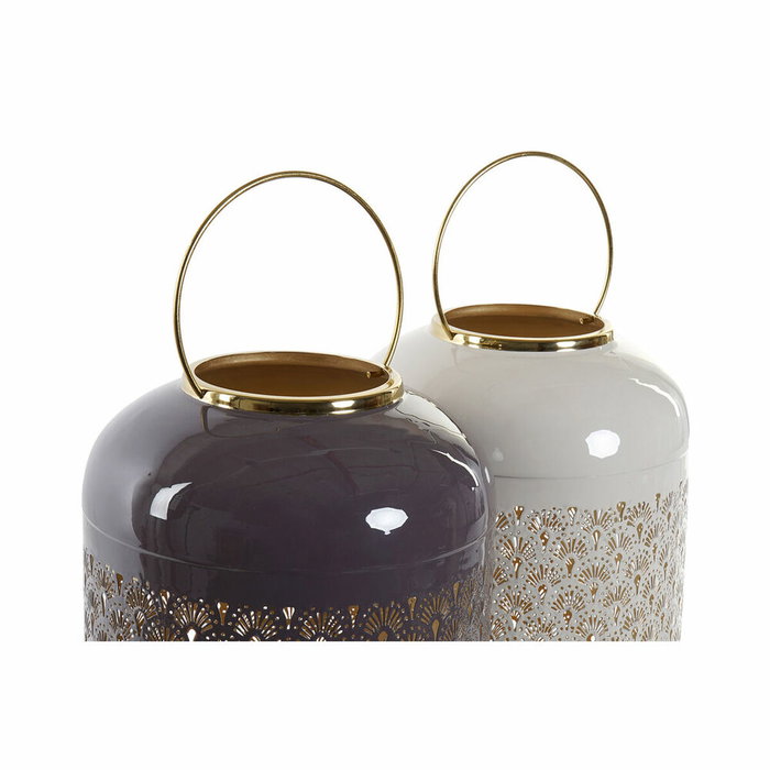 DKD Home Decor Portavela de Aluminio Lacado Beige y Malva Surtido de 2