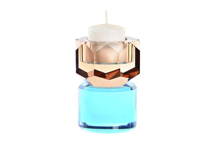 DKD Home Decor Portavela Moderno Bicolor Viridian (Verde Azulado) Ambar Cristal 7 x 9 x 7 cm
