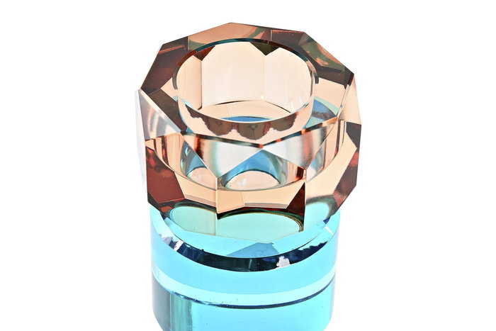 DKD Home Decor Portavela Moderno Bicolor Viridian (Verde Azulado) Ambar Cristal 7 x 9 x 7 cm