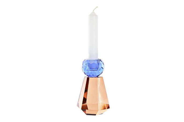DKD Home Decor Portavela Moderno de Cristal Bicolor Ámbar 12x7x7 cm
